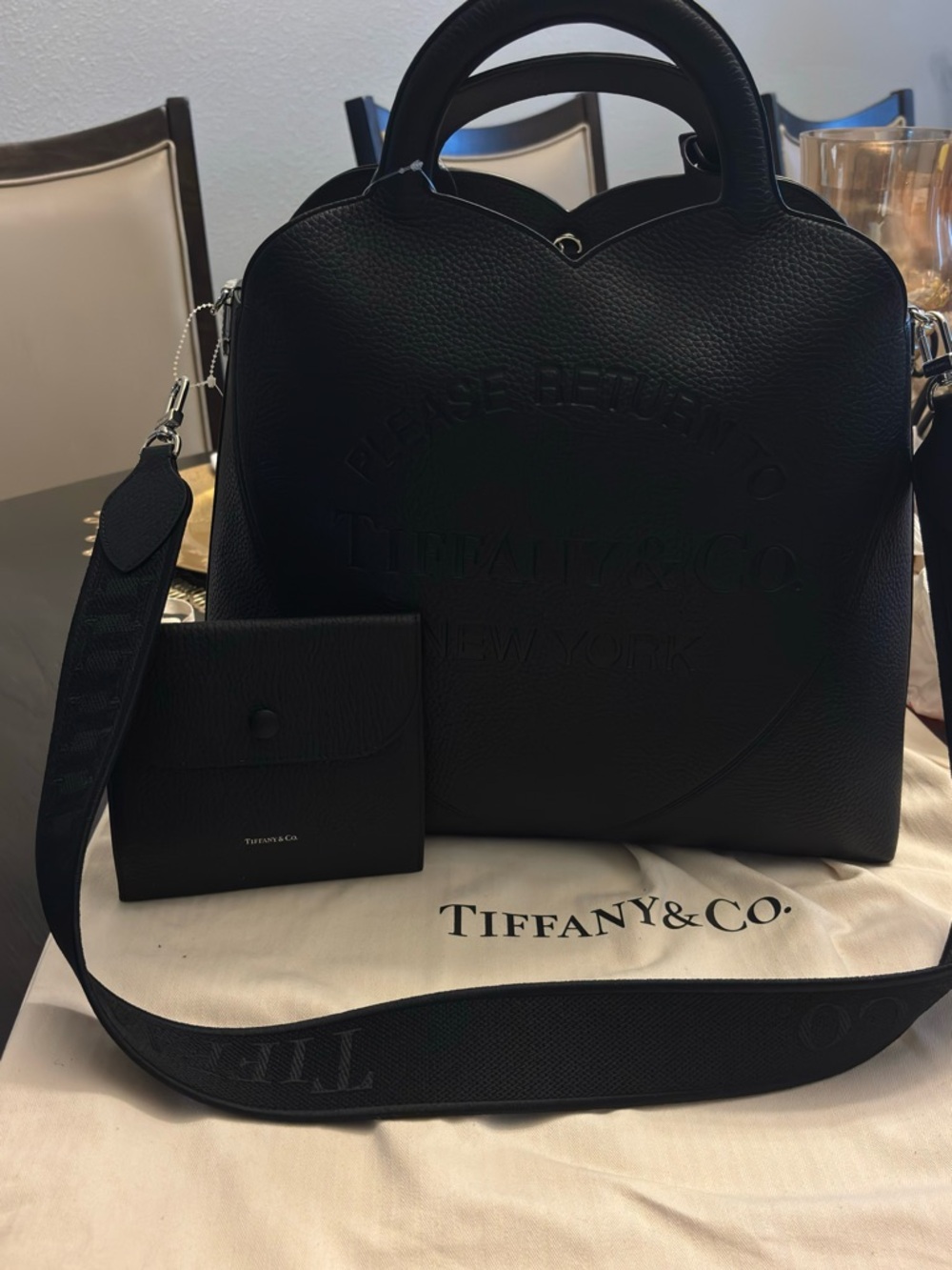 Tiffany & Co. Black Pebbled Leather Round Tote with Detachable Strap
